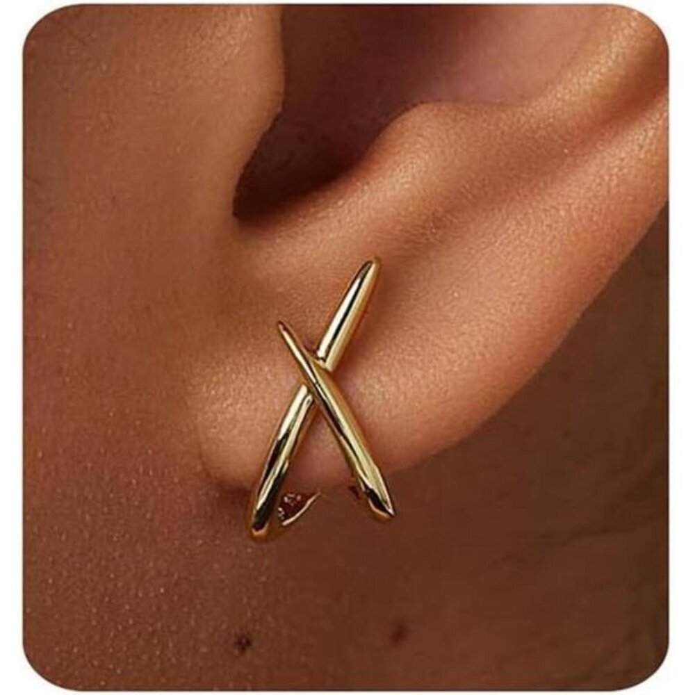 14k gold stud earrings for women dainty minimalist criss cross hypoallergenic gi
